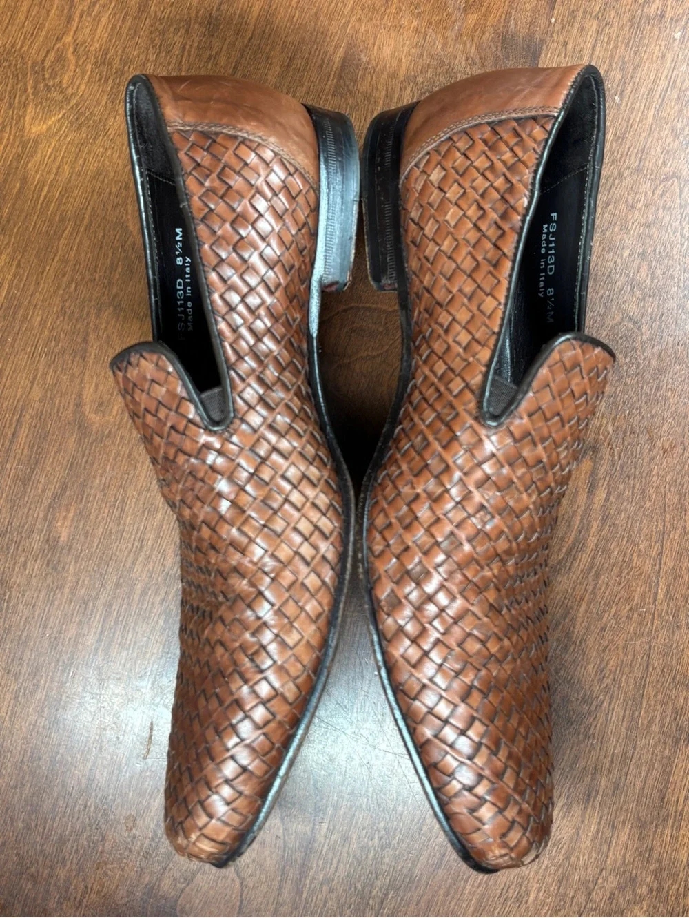 Paul Fredrick Brown Woven Leather Slip-On Loafers